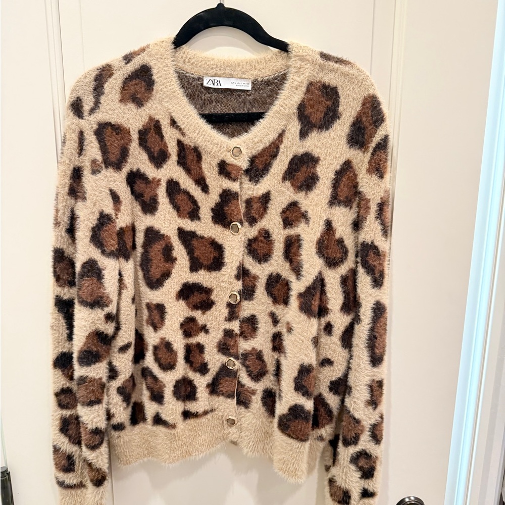 Zara Animal Print Cardigan - Brown and Cream